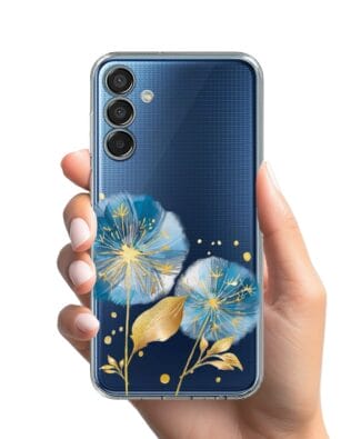 Etui do Samsung Galaxy M15 5G przeźroczyste, silikonowe Flexi, Kwiaty, niebieskie dmuchawce