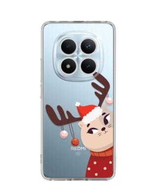 Etui do Xiaomi Redmi Note 15 Pro 4G przeźroczyste, silikonowe Flexi, Kotek przebrany za reniferka