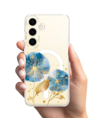 Etui do Samsung Galaxy S24 z MagSafe przeźroczyste, silikonowe Flexi, Kwiaty, niebieskie dmuchawce