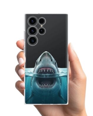 Etui do Samsung Galaxy S23 Ultra przeźroczyste, silikonowe Flexi, Paradise, żarłacz biały