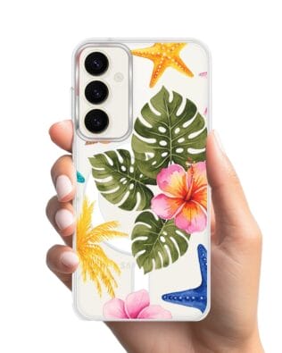 Etui do Samsung Galaxy S23 z MagSafe przeźroczyste, silikonowe Flexi, Summer Patterns, tropikalny wzór