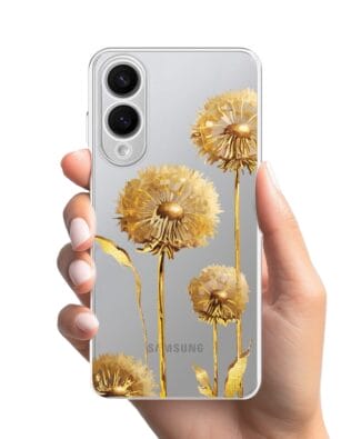 Etui do Samsung Galaxy S25 Edge przeźroczyste, silikonowe Flexi, Kwiaty, złote dmuchawce