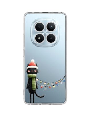 Etui do Xiaomi Redmi Note 15 4G przeźroczyste, silikonowe Flexi, Przytulne święta, Kot przebrany za elfa