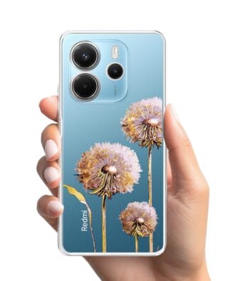 Etui do Xiaomi Redmi Note 14 4G przeźroczyste, silikonowe Flexi, Kwiaty, fioletowe dmuchawce