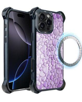 Etui do iPhone 16 Pro IBIZU DropGuard Ultra z MagSafe, Aqua Glass, ametystowe krople