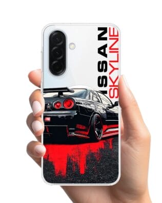 Etui do Samsung Galaxy A37 z MagSafe przeźroczyste, silikonowe Flexi, Szybkie Auta, czarny Skyline