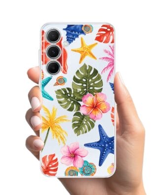 Etui do Samsung Galaxy A55 5G przeźroczyste, silikonowe Flexi, Summer Patterns, tropikalny wzór