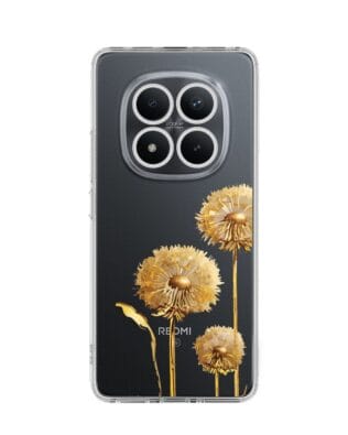 Etui do Xiaomi Redmi Note 15 Pro 5G przeźroczyste, silikonowe Flexi, Kwiaty, złote dmuchawce