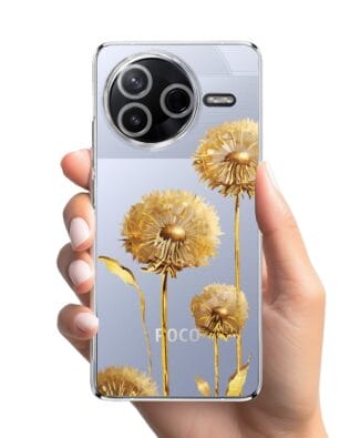 Etui do Xiaomi POCO F7 Pro przeźroczyste, silikonowe Flexi, Kwiaty, złote dmuchawce