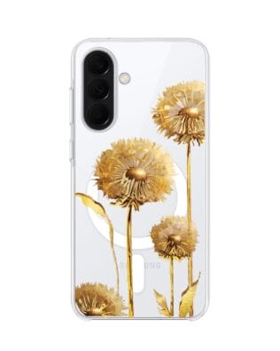 Etui do Samsung Galaxy A37 z MagSafe przeźroczyste, silikonowe Flexi, Kwiaty, złote dmuchawce