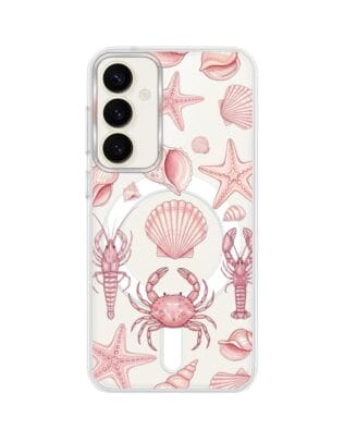 Etui do Samsung Galaxy S23 FE 5G z MagSafe przeźroczyste, silikonowe Flexi, Summer Patterns, krewetkowy róż