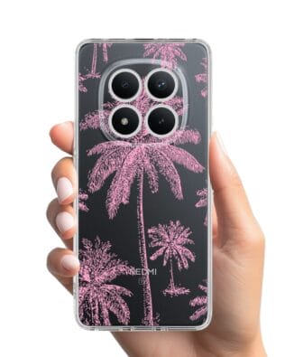 Etui do Xiaomi Redmi Note 15 Pro 4G przeźroczyste, silikonowe Flexi, Mystic, Różowe palmy