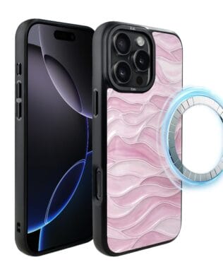 Etui do iPhone 16 Pro Max IBIZU DropGuard Matt z MagSafe, Aqua Glass, różowe fale