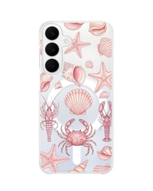 Etui do Samsung Galaxy S25 FE z MagSafe przeźroczyste, silikonowe Flexi, Summer Patterns, krewetkowy róż