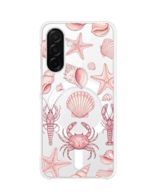Etui do Samsung Galaxy A26 5G z MagSafe przeźroczyste, silikonowe Flexi, Summer Patterns, krewetkowy róż