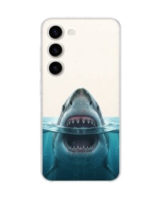 Etui do Samsung Galaxy S23 przeźroczyste, silikonowe Flexi, Paradise, żarłacz biały
