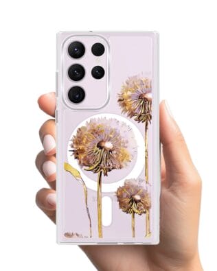Etui do Samsung Galaxy S23 Ultra z MagSafe przeźroczyste, silikonowe Flexi, Kwiaty, fioletowe dmuchawce