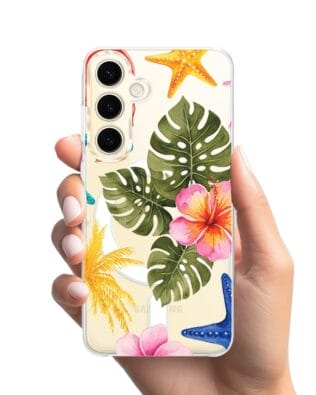 Etui do Samsung Galaxy S24 z MagSafe przeźroczyste, silikonowe Flexi, Summer Patterns, tropikalny wzór