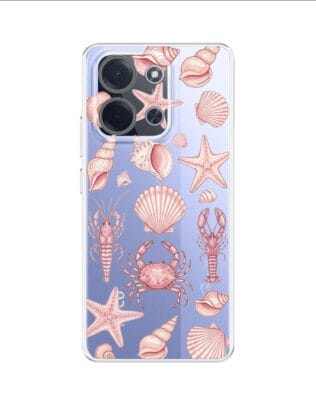Etui do Xiaomi POCO C85 przeźroczyste, silikonowe Flexi, Summer Patterns, krewetkowy róż