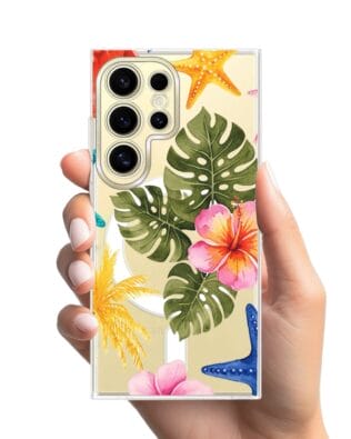 Etui do Samsung Galaxy S24 Ultra z MagSafe przeźroczyste, silikonowe Flexi, Summer Patterns, tropikalny wzór