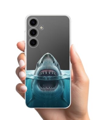 Etui do Samsung Galaxy S24 przeźroczyste, silikonowe Flexi, Paradise, żarłacz biały