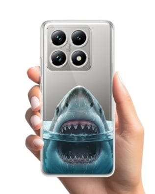 Etui do Xiaomi 14T przeźroczyste, silikonowe Flexi, Paradise, żarłacz biały