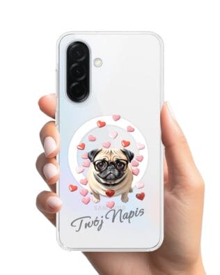 Etui do Samsung Galaxy A37 z MagSafe przeźroczyste, silikonowe Flexi, Puppy Love, pies rasy Mops