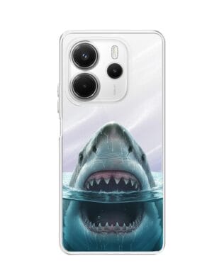 Etui do Xiaomi Redmi Note 14 4G przeźroczyste, silikonowe Flexi, Paradise, żarłacz biały