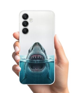 Etui do Samsung Galaxy A25 5G przeźroczyste, silikonowe Flexi, Paradise, żarłacz biały