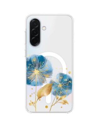 Etui do Samsung Galaxy A36 5G z MagSafe przeźroczyste, silikonowe Flexi, Kwiaty, niebieskie dmuchawce