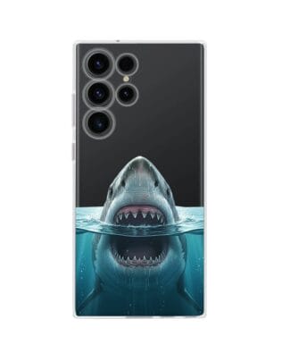 Etui do Samsung Galaxy S23 Ultra przeźroczyste, silikonowe Flexi, Paradise, żarłacz biały