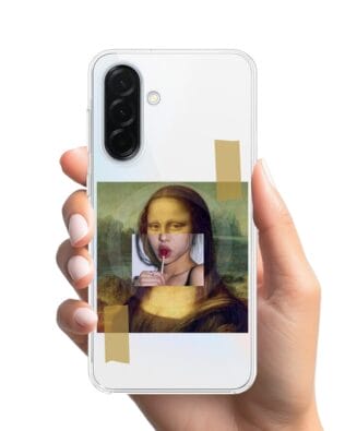 Etui do Samsung Galaxy A37 z MagSafe przeźroczyste, silikonowe Flexi, Mona Lisa z lizakiem