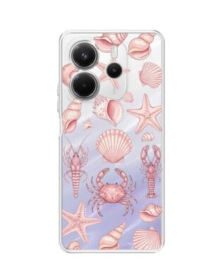 Etui do Xiaomi Redmi Note 14 4G przeźroczyste, silikonowe Flexi, Summer Patterns, krewetkowy róż