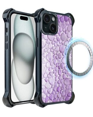 Etui do iPhone 15 Plus IBIZU DropGuard Ultra z MagSafe, Aqua Glass, ametystowe krople