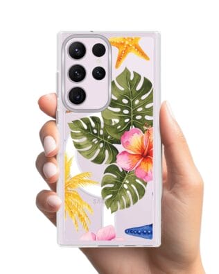 Etui do Samsung Galaxy S23 Ultra z MagSafe przeźroczyste, silikonowe Flexi, Summer Patterns, tropikalny wzór