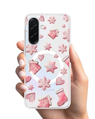 Etui do Samsung Galaxy A37 z MagSafe przeźroczyste, silikonowe Flexi, Przytulne święta, Różowe pierniczki