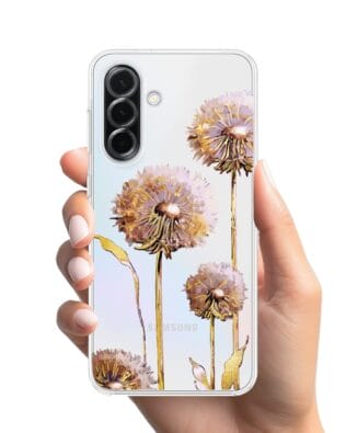 Etui do Samsung Galaxy A36 5G przeźroczyste, silikonowe Flexi, Kwiaty, fioletowe dmuchawce