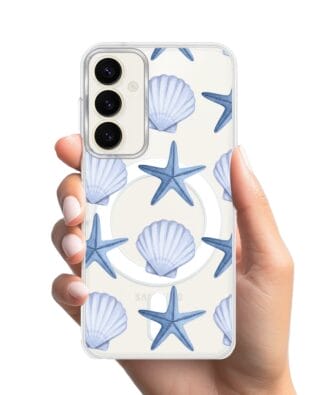 Etui do Samsung Galaxy S23 z MagSafe przeźroczyste, silikonowe Flexi, Summer Patterns, niebieskie rozgwiazdy
