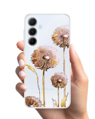 Etui do Samsung Galaxy A55 5G przeźroczyste, silikonowe Flexi, Kwiaty, fioletowe dmuchawce