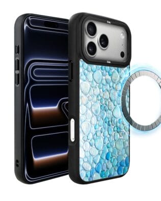 Etui do iPhone 17 Pro Max IBIZU DropGuard Matt z MagSafe, Aqua Glass, turkusowe krople