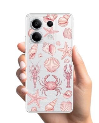 Etui do Xiaomi Redmi Note 13 Pro 5G przeźroczyste, silikonowe Flexi, Summer Patterns, krewetkowy róż