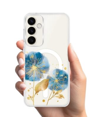 Etui do Samsung Galaxy S23 FE 5G z MagSafe przeźroczyste, silikonowe Flexi, Kwiaty, niebieskie dmuchawce