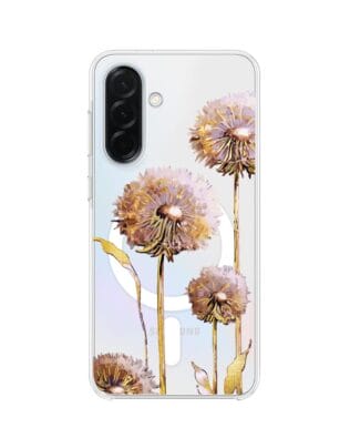 Etui do Samsung Galaxy A36 5G z MagSafe przeźroczyste, silikonowe Flexi, Kwiaty, fioletowe dmuchawce