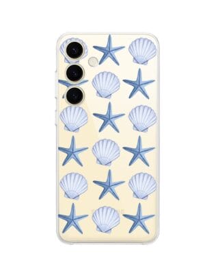 Etui do Samsung Galaxy S24 przeźroczyste, silikonowe Flexi, Summer Patterns, niebieskie rozgwiazdy