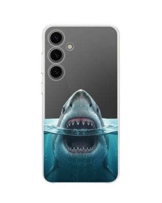 Etui do Samsung Galaxy S24 przeźroczyste, silikonowe Flexi, Paradise, żarłacz biały