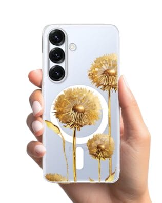 Etui do Samsung Galaxy S25 z MagSafe przeźroczyste, silikonowe Flexi, Kwiaty, złote dmuchawce