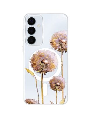 Etui do Samsung Galaxy A55 5G z MagSafe przeźroczyste, silikonowe Flexi, Kwiaty, fioletowe dmuchawce