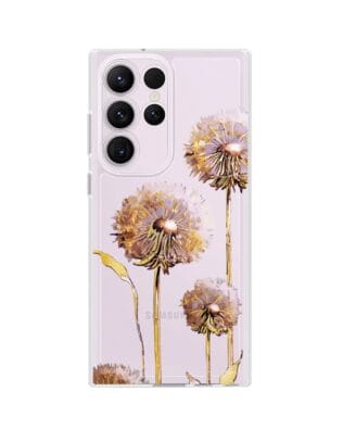Etui do Samsung Galaxy S23 Ultra przeźroczyste, silikonowe Flexi, Kwiaty, fioletowe dmuchawce