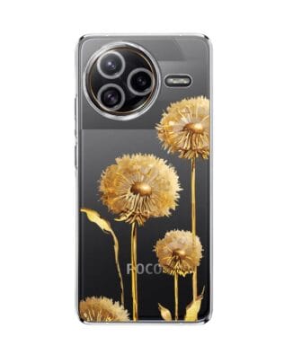 Etui do Xiaomi POCO F7 Ultra przeźroczyste, silikonowe Flexi, Kwiaty, złote dmuchawce
