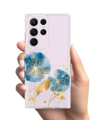 Etui do Samsung Galaxy S23 Ultra przeźroczyste, silikonowe Flexi, Kwiaty, niebieskie dmuchawce